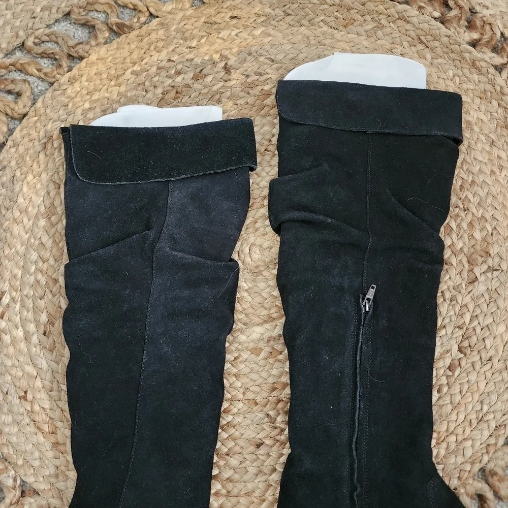 Matisse Cabriolet Leather Black Knee High Round Toe Zip Boots Minimalist 7.5 NEW